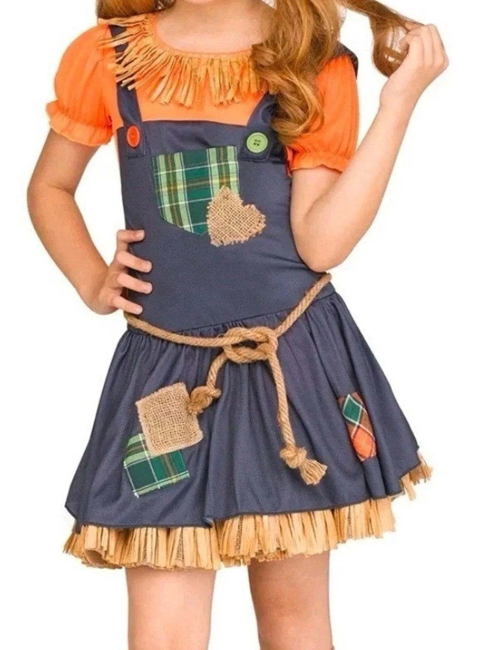 Girls Scarecrow Halloween Costume Patchwork Dress Fall Festival L Large 10 12
